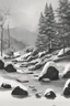 Placeholder: Drawn rocks on a snowy landscape