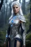 Placeholder: Full body Photography cinematic natural beauty,beautiful princess skin caucasian female, detailed eyes, large bust, shoulder length platinum silver hair, glowing fractal embedded on royal armor, glowing diamonds jewellers light pattern cloth, high fantasy setting, wearing regal intricate leather with scattered glowing crystal, glowing part on clothing, midnight forest, portrait