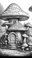 Placeholder: MANDELA STYLE .Mushroom houses Coloring Book for Adults and Kids, Instant Download, Grayscale Coloring Book