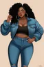 Placeholder: Create a stylish and empowering hand-drawn illustration of a black curvy woman showcasing confidence and beauty while wearing jeans.