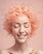 Placeholder: a woman smiling face, close eyes, pastel peach colors, neuron molecule hair thread imitation