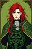 Placeholder: Art Nouveau Celtic Knotwork red-haired fantasy knight prince black and green armor with an owl motif