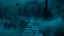 Placeholder: A surreal, dark and cold abstract artwork dominated by deep blue, icy cyan, charcoal black and muted steel-grey tones. An thin narrow passageway emerges from an abstract distorted weird landscape, surrounded by thick atmospheric fog and drifting mist. The space feels dreamlike, alien and unsettling, with fragmented floating circle geometric forms, black onix architectural fragments and unnatural perspectives. At the center of the composition cracked stone way over abyss, passage over nothingness