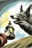 Placeholder: Digital drawing of a wolf hand ringing the bell, I want the wold point of view, so I want to see just his hand ringing the bell