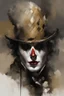 Placeholder: Digital Art of merry harlequin embodying the essence of merriment in a , minimalist approach, influenced by Luis Miranda, Jeremy Mann, Jeffrey Catherine Jones, blends conceptual art with elements of painting and illustration, somber tones, fragmented souls, shadow play, diffuse textures, abstract forms, digital painting, high conceptuality, palette inspired by Jeffrey Catherine Jones, golden ratio composition, fine detail, cinematic lighting.