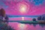 Placeholder: fushsia sky, planet in the sky, lake, sci-fi, mountains, galactic cosmic influence, auguste oleffe and emile claus impressionism paintings