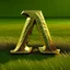 Placeholder: the letter A, 3d letter design, made of shiny gold metallic finish, kept on natural grass, highly realistic