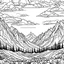 Placeholder: Grand ranges under skies, Clister crisp clear lines, clean line art, line art, Black and white coloring page, for adult, perfect shape, realistic, unique, unique style, masterpiece, variation, clean coloring page, coloring book illustration, no shading, only draw outlines, crisp, full page, use up the entire screen,