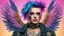 Placeholder: beautiful Punk woman Angel 30 years old, military clothing, mystical, bright colors, creative hairstyle, tattoo, piercing, photorealistic image, military, camouflage clothing, gold, blue background, sparkles, pink, fine rendering, high detail, 8K