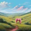 Placeholder: a pink horse in hills like a 19th painting