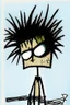 Placeholder: 2d drawing of a stickman, cool with punk hair, x eyes like in hangman, standing, slightly bended over and looking back into the camera, close-up ,3d realistic in colour