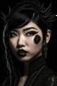 Placeholder: portrait of a fantasy asian goth woman, black makeup, black eyeline, black lipstick, fantasy style, realistic style, highly intrictae details, high quality, 8k