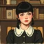 Placeholder: Wednesday addams, with bangs, in the style of Norman rockwell