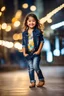 Placeholder: Little 6 years old beautiful girl perfect face,1girl wearing a pretty shirt and jean pant, standing pose,modern city ,night view