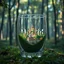 Placeholder: Create hyper-realistic photo of a glass tumbler in a wild forest. Inside, a miniature [Madrid] with landmarks. A trasparrent 3D text of [Madrid] blends naturally into the landscape . Soft bright daylight, reflections, and subtle imperfections like fingerprints. DSLR quality, sharp focus.