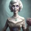 Placeholder: extrem tim burton style of old evil lady stepmother, sharp focus