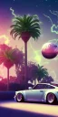 Placeholder: 1980's aesthetic vaporwave palm trees and spheres and Porsche with lightning