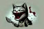 Placeholder: Cat diabolical smiling with a bloody knife with blood. Illustration.