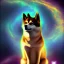 Placeholder: third eye ascension shiba inu doge with heaven glowing aura starry sky lightning