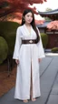 Placeholder: 4K Photorealism : 30 year old Asian woman with a full body with a proportional body, symmetrical face, precise clean brown eyes, long flowing hair, precise chest accentuation, showing typical Japanese clothing