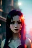 Placeholder: anime vampire, portrait from waist up, intricate eyeliner, vibrant eyeshadow, clear completion, soft lighting, 4k resolution, intricate details, insanely detailed, colorful cityscape background, masterpiece, expert, cinematic smooth, retroanime style, realistic details, no helmet