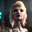 Placeholder: pretty blonde cyber woman, cold ambient, latex, cables, purpurin, blood, black, gold, piercings, brown, decorative color feathers, circuits, neon style, a lot of led lights, fog, rain, vibrant color, highly detailed, art stations, concept art, smooth, unreal engine 5, god rays, ray tracing, RTX, lumen lighting, ultra detail, volumetric lighting, 3d, finely drawn, high definition, high resolution.