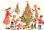 Placeholder: Christmas illustration, whimsical, detailed, warm colors, grainy texture, subject: decorating the christmas tree with a family, white background