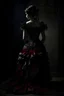 Placeholder: A beautifully (((youg girl))), featuring a (((vampire female))) from the back, with a distinctive large posterior, full body set against a dramatically contrasting high-contrast environment, where intricate details in her dress' fabric stand out against the shadows, evoking a sense of mystery and sophistication. A detailed clothing texture further emphasizes the figure's allure, while a tight latex coat in a dark color gradient completes the vampiric look. The scene is further elevated by a styl