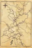 Placeholder: a scan of an ancient Cree Anishinaabe road map, black and white printed map that has been been stained and weathered, text is in a Cree Syllabic font