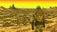 Placeholder: Desert warrior from behind looking at a city in the distance, comic style
