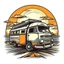 Placeholder: A retro camper van parked by the ocean, nostalgic, carefree, golden hour lighting, T-shirt design graphic, vector, contour, white background.