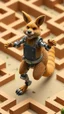 Placeholder: full figure Gordon Ramsey as a furry kangaroo jump robot in isometric labyrinth