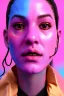 Placeholder: Ultra Realistic image, Rosalía artist, portrait, waist up portrait, long black eye line, sweet face, inflatable shelter, gold pink and blue geisha style, spray glow make up, led lights, neon, led piercing nose, led ornament, fog, bubble latex coat, vibrant color, highly detailed, art stations, concept art, smooth, unreal engine 5, god rays, ray tracing, RTX, lumen lighting, ultra detail, volumetric lighting, 3d, finely drawn, high definition, high resolution.