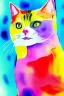 Placeholder: watercolor painting, happy cat, bright color,