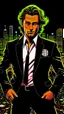 Placeholder: Diego Forlan Football soccer player posing black suite. Dark detective comic. Book cover detective mistery sin city 1990.