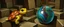 Placeholder: master oil painting by Rembrandt, marble madness turtle character portrait, a living bowling marble in a twisted block maze, scenery from the game "marble madness"