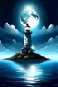 Placeholder: Create 2d Digital Arts of light house in the sea and moon is shinning and sky light are reflect the light house