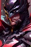 Placeholder: a close up of a person wearing a batman costume, batman mecha, black and reddish color armor, masayoshi suto and artgerm, heise-lian yan fang, by Ross Tran, cyberpunk batman, artgerm and ben lo and mucha, ross tran and bayard wu, ornate gothic armor, by Ye Xin