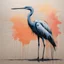 Placeholder: graffiti sketch of a long-legged heron on cardboard, minimalism, pastel duotone colors, loose brush stroke watercolor, sunset, reflective, wet sponge, diffusion paint wash, dramatic, by Banksy