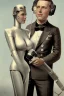 Placeholder: american dream painint man holding a robot wife1950s