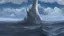 Placeholder: a thick hollow twisting spire rises out of the raging sea, a whirlpool inside the base of the spire