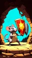 Placeholder: Shield Bash: "A cartoon rat with a tiny shield, pushing back an enemy, exaggerated motion, whimsical dungeon setting, fantasy illustration, vibrant and playful style."