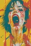 Placeholder: Digital illustration of 90s graphic design collage in Giallo highbrow artistic style portrait of italian actress Asia Argento covered in splattered blood, screaming, her eyes wide in terror, anime semi-realistic, exaggerated realism, macabre fine art, hardcore gore, horrorcut v.2, kandinsky 2.2,