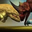 Placeholder: Tyrannosaurus chasing Triceratops