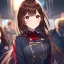 Placeholder: Clear Focus, High resolution, glowing red eyes, wearing a train conductor uniform, long dark brown hair