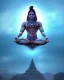 Placeholder: tribal lord shiva meditating in the air, ultra realistic photo, blue colour, high key lighting, volumetric light high details psychedelic background