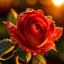 Placeholder: A beautiful rose with dew drops on it, sunset reflecting on the drops