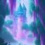 Placeholder: a pink castle, magical crystal pink castel, vertical light, pink and blue wisteria , pink vertical, blue lake,sharp, background vertical blue gradient vertical, elegant, highly detailed, artstation, concept art, smooth, sharp focus, illustration, 8k, splash art, wallpaper, key visual