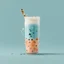 Placeholder: boba bubble tea drink, modern, minimalist, artsy, graphic design, light blue background, clean aesthetic