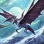 Placeholder: image framed with a thin border of celtic designs, story book cover format, A winged celestial dragon in flight above a forested mountain, against a background of brilliantly glittering stars, hd 4k, fine sharp detail